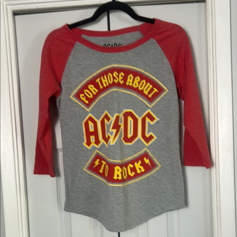 AC/DC Raglan Shirt - Red and Gray. Kids Medium or women’s X-Small to small